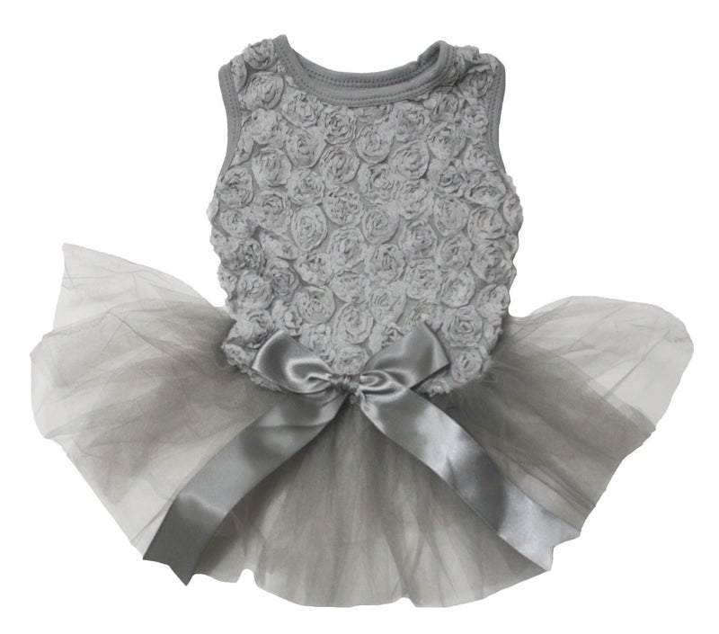 Petitebella Floral Shirt Tulle Tutu Puppy Dog Dress (Grey, Small)